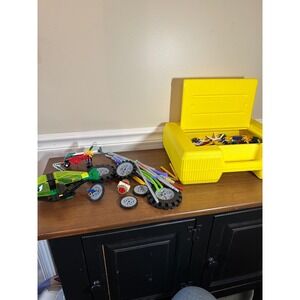 KNEX Building Set Lot with Yellow Storage Case Rods Connectors Wheels Parts